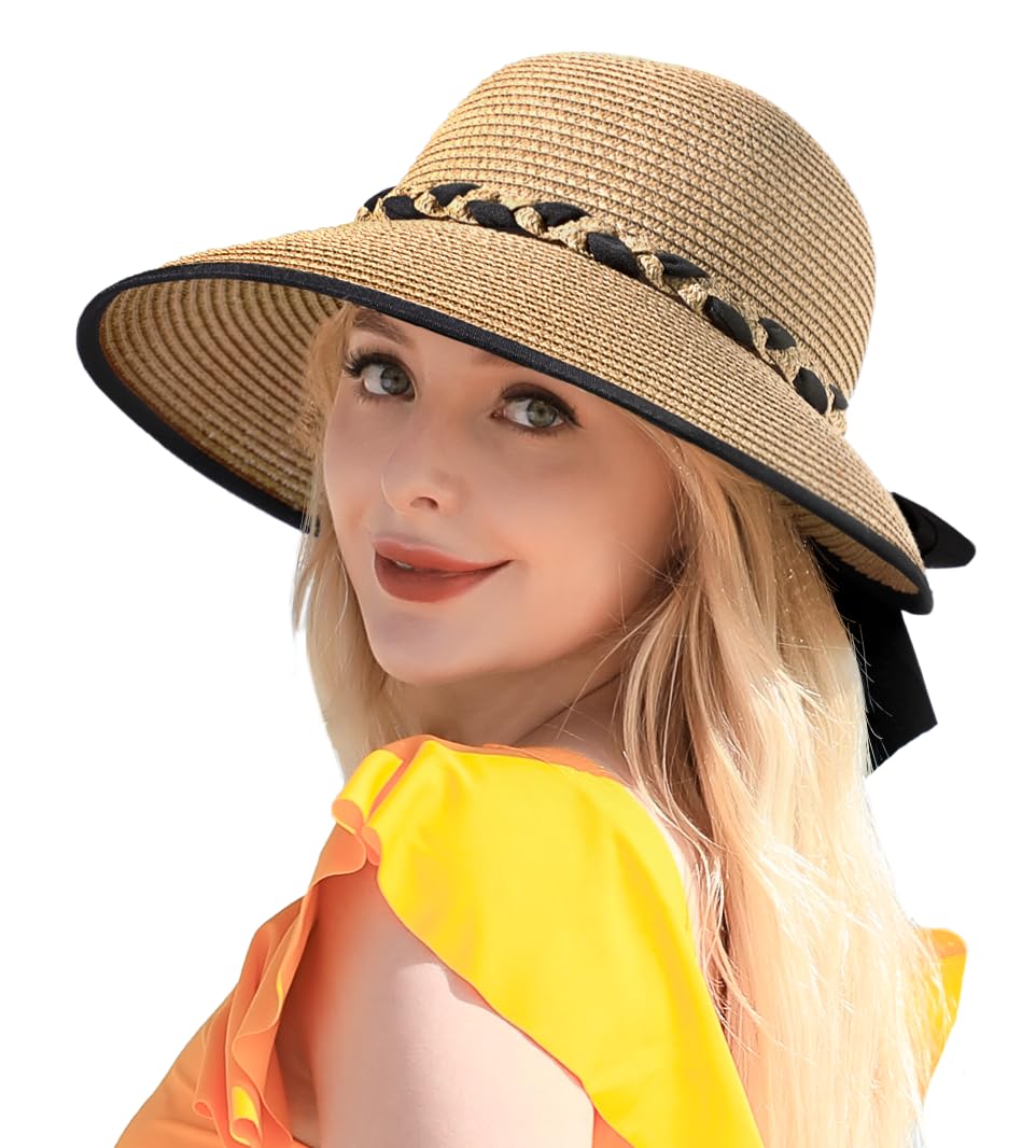 Beach Hats for Women, Straw Hat for Women UPF 50+ UV Sun Protection Foldable Sun Hat Deep Khaki