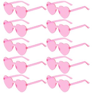 Fengek 10 Pcs Heart Shape Sunglasses Frameless Transparent Glasses Party Favors for Women Party, Pink