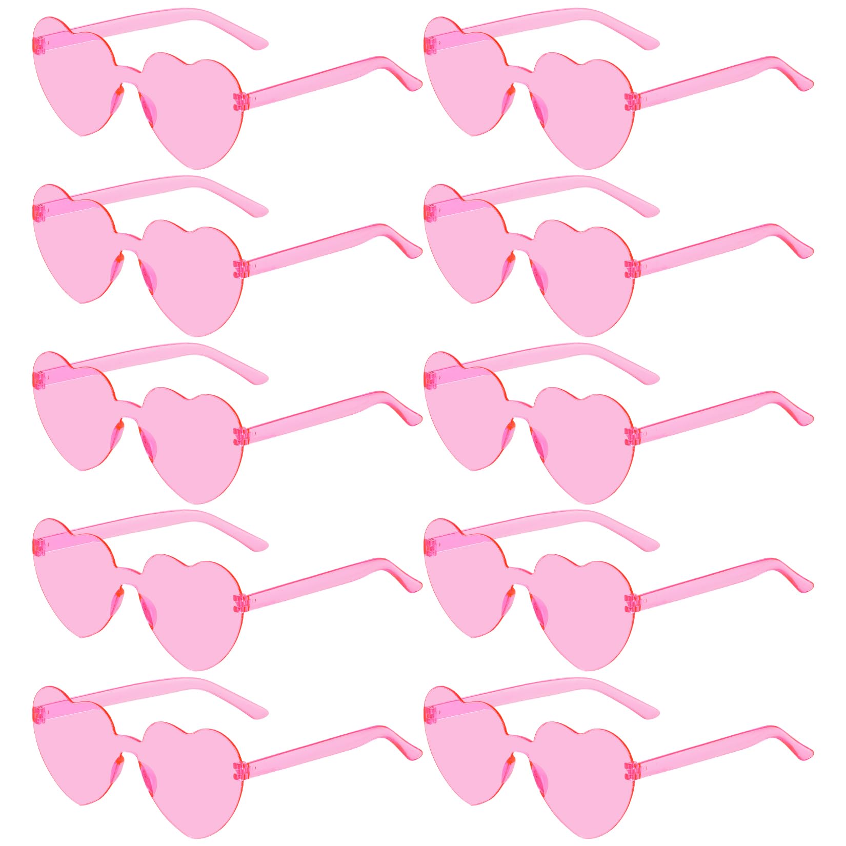 Fengek 10 Pcs Heart Shape Sunglasses Frameless Transparent Glasses Party Favors for Women Party, Pink