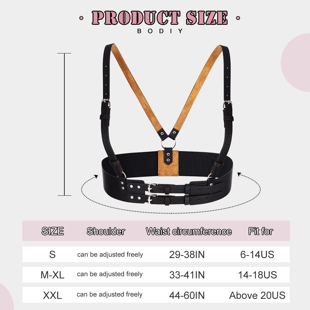 BODIY XXL Plus Size Wide Waist Belt PU Black Harness for Women Gothic Punk Rock Belts Rave Accessory for Halloween Cosplay Mardi Gras (XXL, Black)