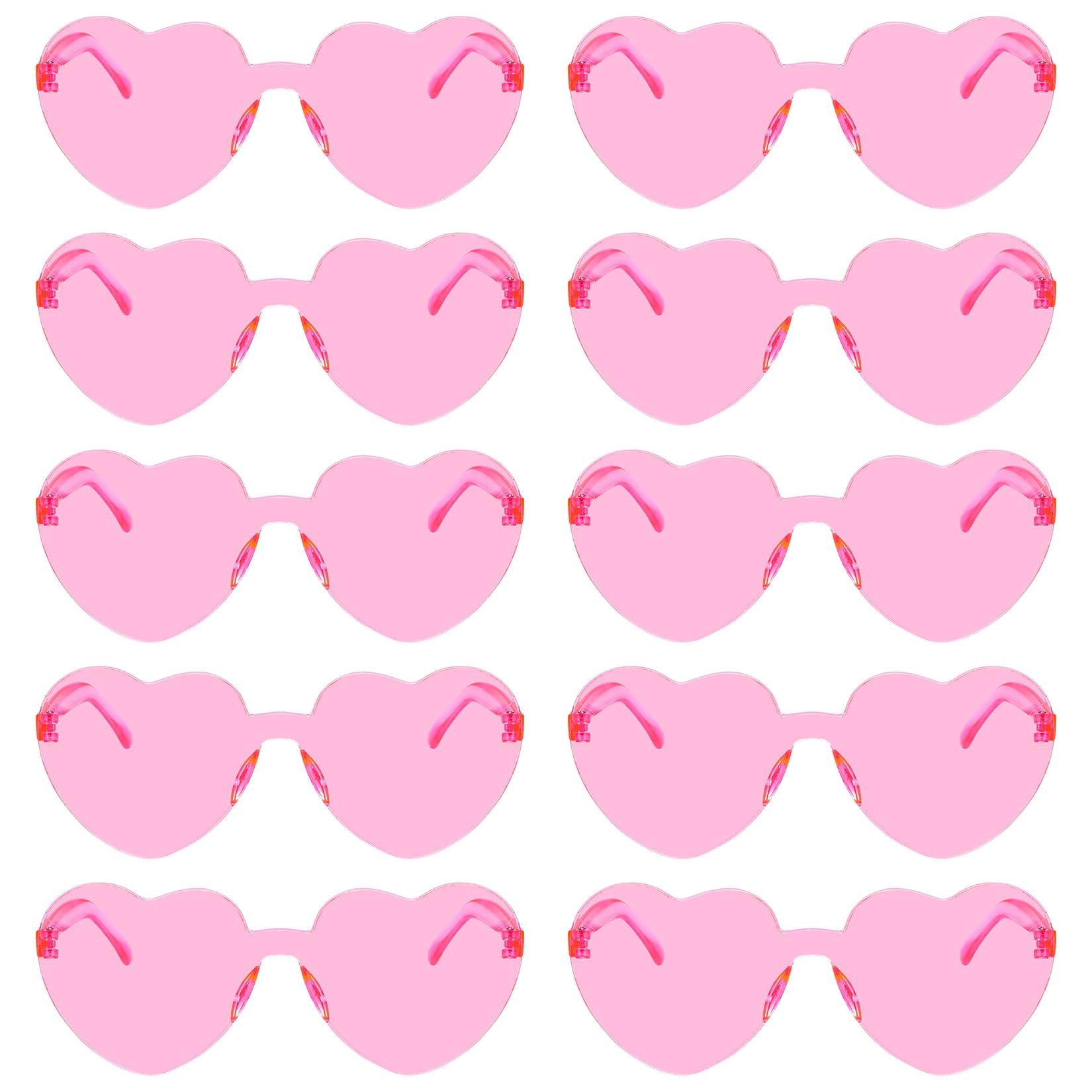 Fengek 10 Pcs Heart Shape Sunglasses Frameless Transparent Glasses Party Favors for Women Party, Pink