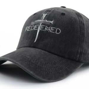 Christian Gifts for Women Men, Funny Embroidered Jesus Cross Nails Hat, Adjustable Washed Cotton Faith Redeemed Baseball Cap, Christ Blessed Gifts for Dad Mom Grandma Grandpa Family Friends Black