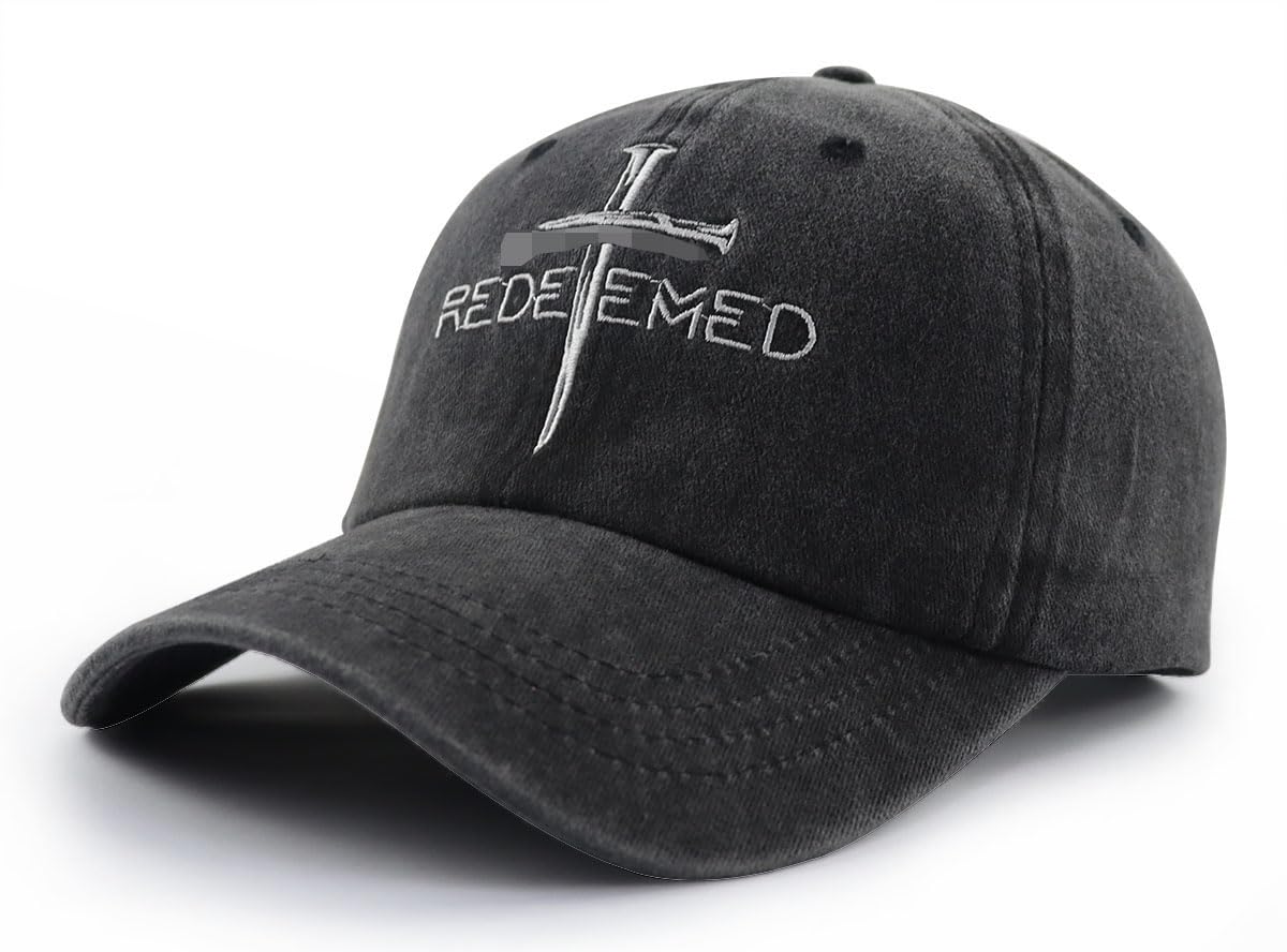 Christian Gifts for Women Men, Funny Embroidered Jesus Cross Nails Hat, Adjustable Washed Cotton Faith Redeemed Baseball Cap, Christ Blessed Gifts for Dad Mom Grandma Grandpa Family Friends Black