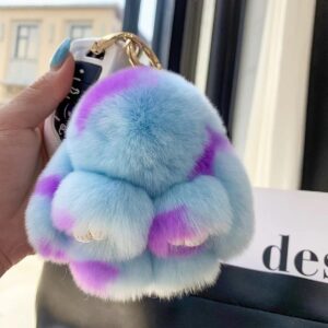 Soft Fluffy Rabbit Keychain Cute Plush Bunny Key Rings Plush Bunny Key Rings Faux Fur Keyring Pompom Keychain Decoration (white)