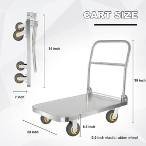 Uholan Dolly Cart Heavy Duty Hand Truck 660lbs Stainless Steel Folding Cart with Wheels Used for Warehouse Transport Groceries Heavy-Duty Utility Hand Truck