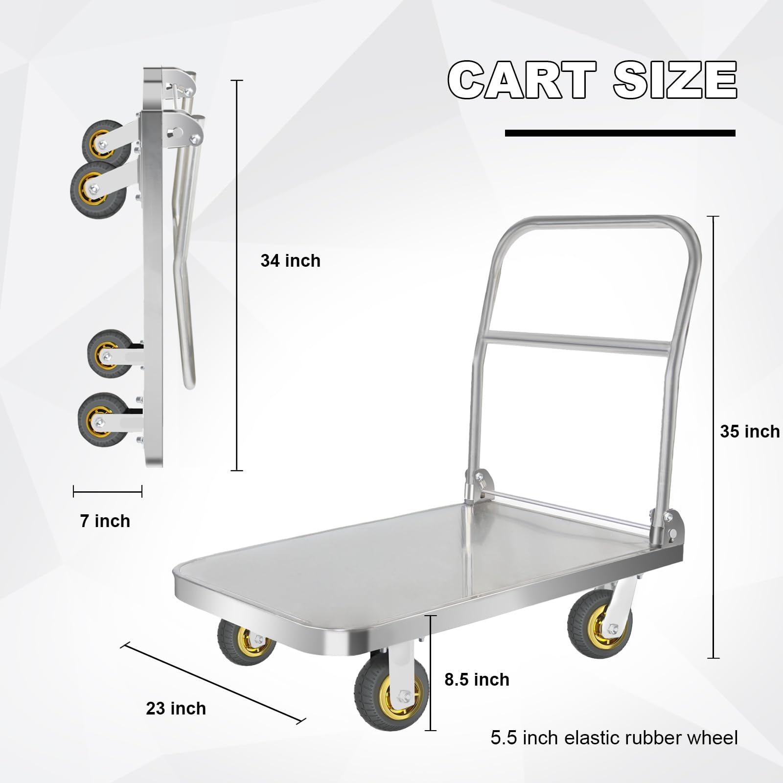 Uholan Dolly Cart Heavy Duty Hand Truck 660lbs Stainless Steel Folding Cart with Wheels Used for Warehouse Transport Groceries Heavy-Duty Utility Hand Truck