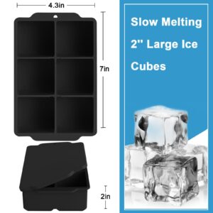 Large Ice Cube Tray with Removable Lid, Big Silicone Square Ice Cube Mold Reusable and BPA Free for Whiskey Cocktail Bourbon Soups Frozen Treats, Stackable Flexible Safe Ice