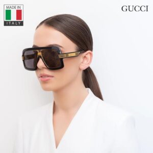 Gucci GG0900S Designer Flat Top Mask Logo Lenses Sunglasses: Mask Frame Eyewear with Non-Polarized Lenses - Epitome of Luxury and Style