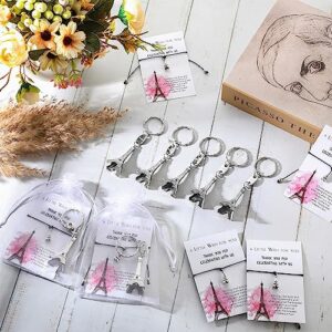 Equsion 25 Sets Paris Party Favors Eiffel Tower Keychain Paris Keychain Wish Bracelets and Organza Bag Sweet 16 Party Favors