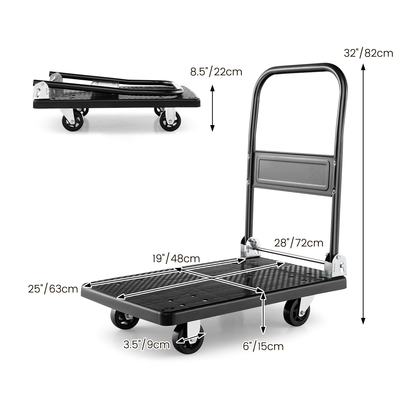 S AFSTAR Folding Platform Truck, Push Cart Dolly with 360° Swivel Wheels & 440lb Weight Capacity, Moving Hand Truck, Foldable Flatbed Cart, Push Cart Dolly for Loading and Easy Storage (28" x 19")