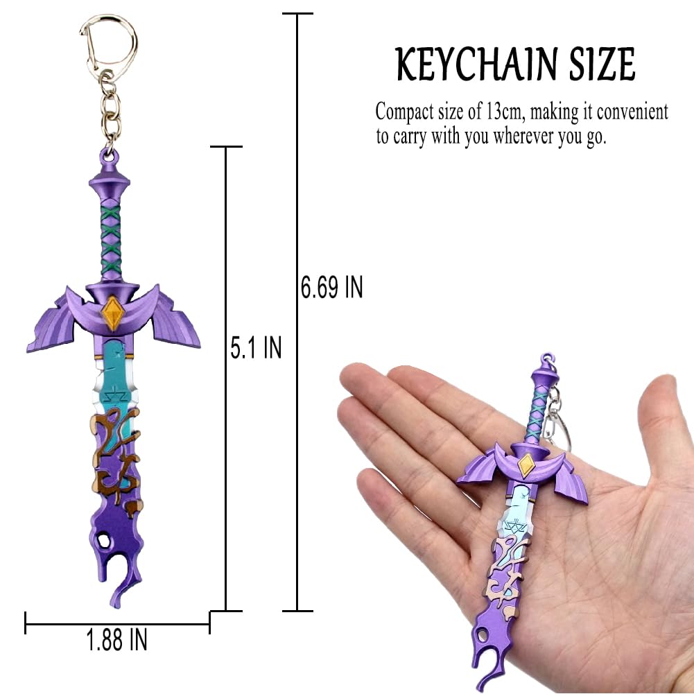 MEETCUTE Decayed MasterSword Keychain Latest,Cool Sword Key Ring for Men and Women Legend of Zeld the Tears Kingdom MasterSword Key chain Cosplay Accessories - Purple