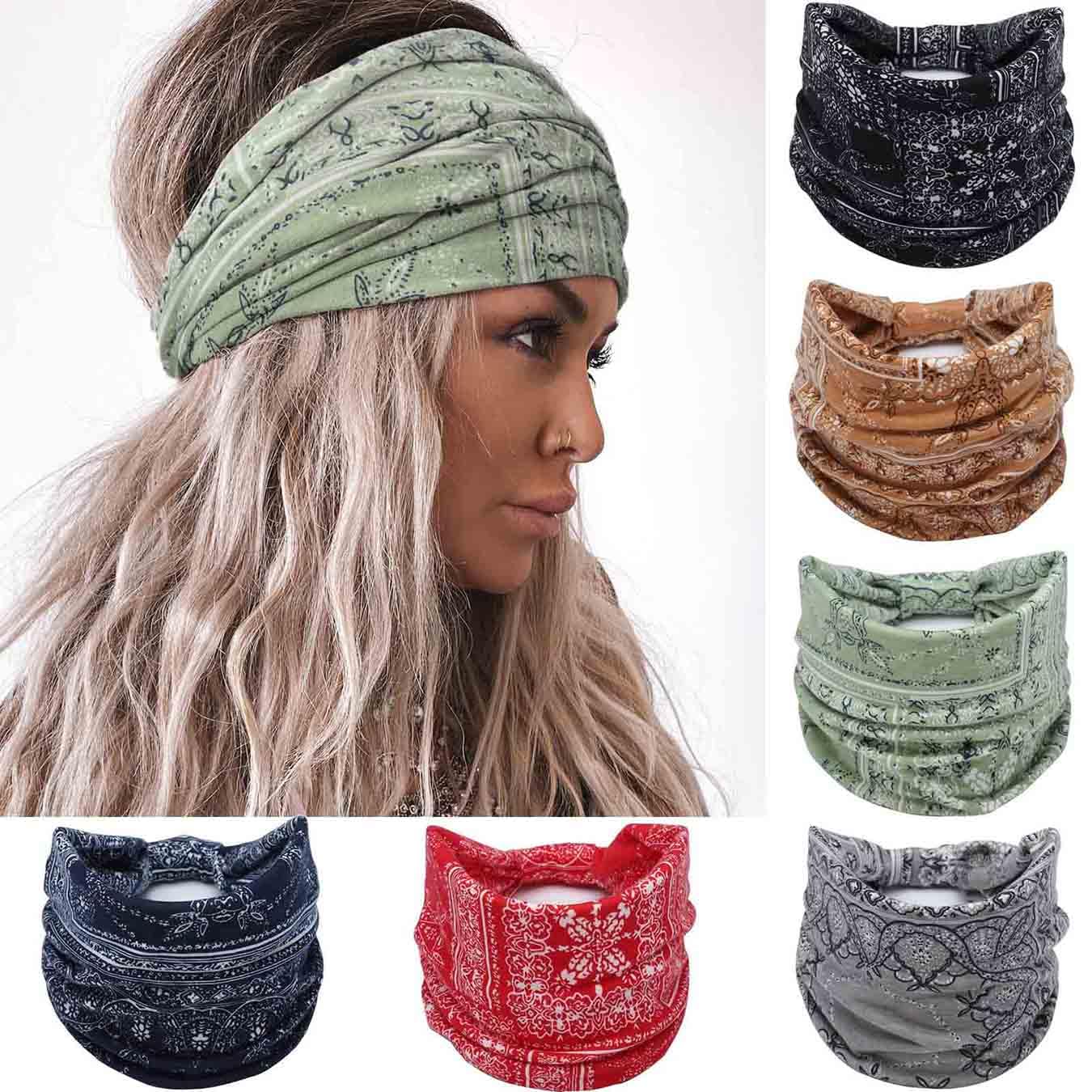 Olbye Headbands for Women Wide Boho Headband Knotted Turban Head Bands Elastic Non Slip Hairbands Floral African Head Wraps Workout Yoga Sweatbands Cotton Head Scarfs Bohemian Hair Accessories for