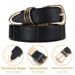 RISANTRY Women's Black Belts with Gold Buckle Elegant Leather Waist Belt Ladies Belts for Jeans Dress & Casual Wear