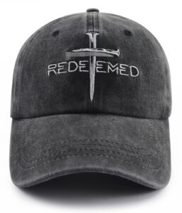 christian gifts for women men, funny embroidered jesus cross nails hat, adjustable washed cotton faith redeemed baseball cap, christ blessed gifts for dad mom grandma grandpa family friends black