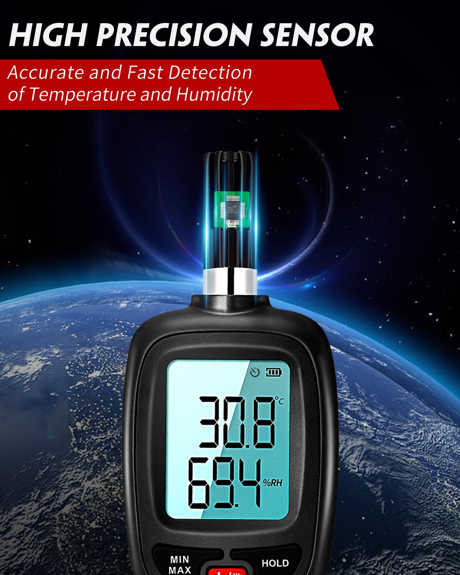 APOMONO WT83 Temperature Humidity Meter, High Precision Thermometer Hygrometer with Ambient Dew Point Wet Bulb Temperature Indoor Outdoor, Max/Min Data Hold, 1000 Sets Data Log, Batteries Included