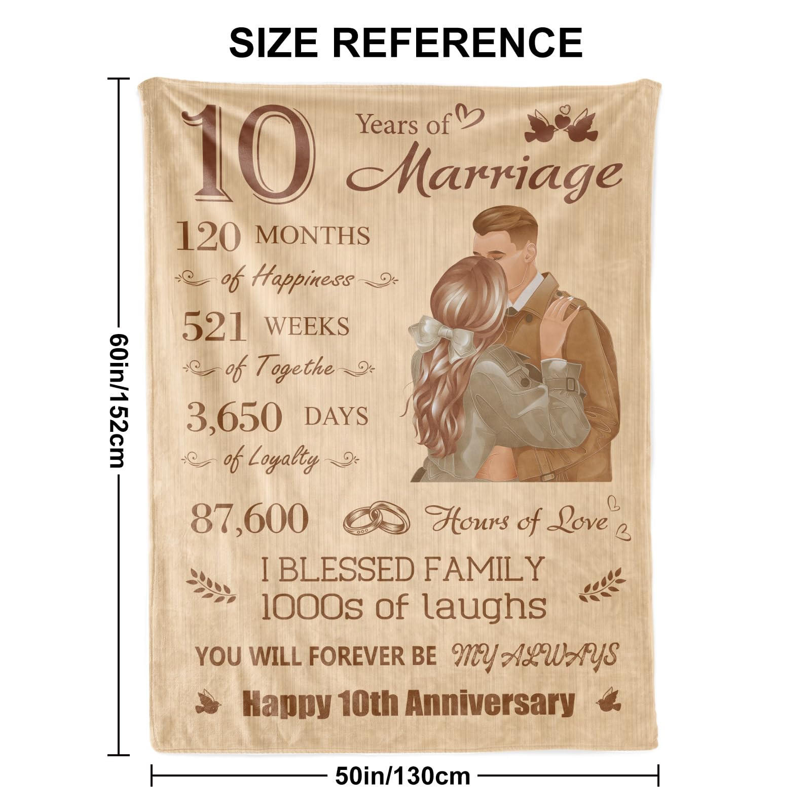 Wedding Anniversary Blanket Couples Present,10th Anniversary Present Blanket for Him and Her,Wife Husband Happy 10 Year Anniversary Present for Couple Mom Dad Parents Valentine's Flannel Throw Blanket