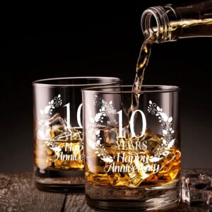 Perfectinsoy 10 Years Happy Anniversary Whiskey Glass Gift Set, 10th Anniversary Wedding Gift For Mom, Dad, Grandparents, Soulmate, Couple, 10 Years Gifts, Happy 10th Anniversary Birthday