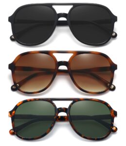 meetsun retro oversized aviator sunglasses for women men trendy square aviators 70s vintage sun glasses -3pack(black +tortoise/brown +tortoise/green)