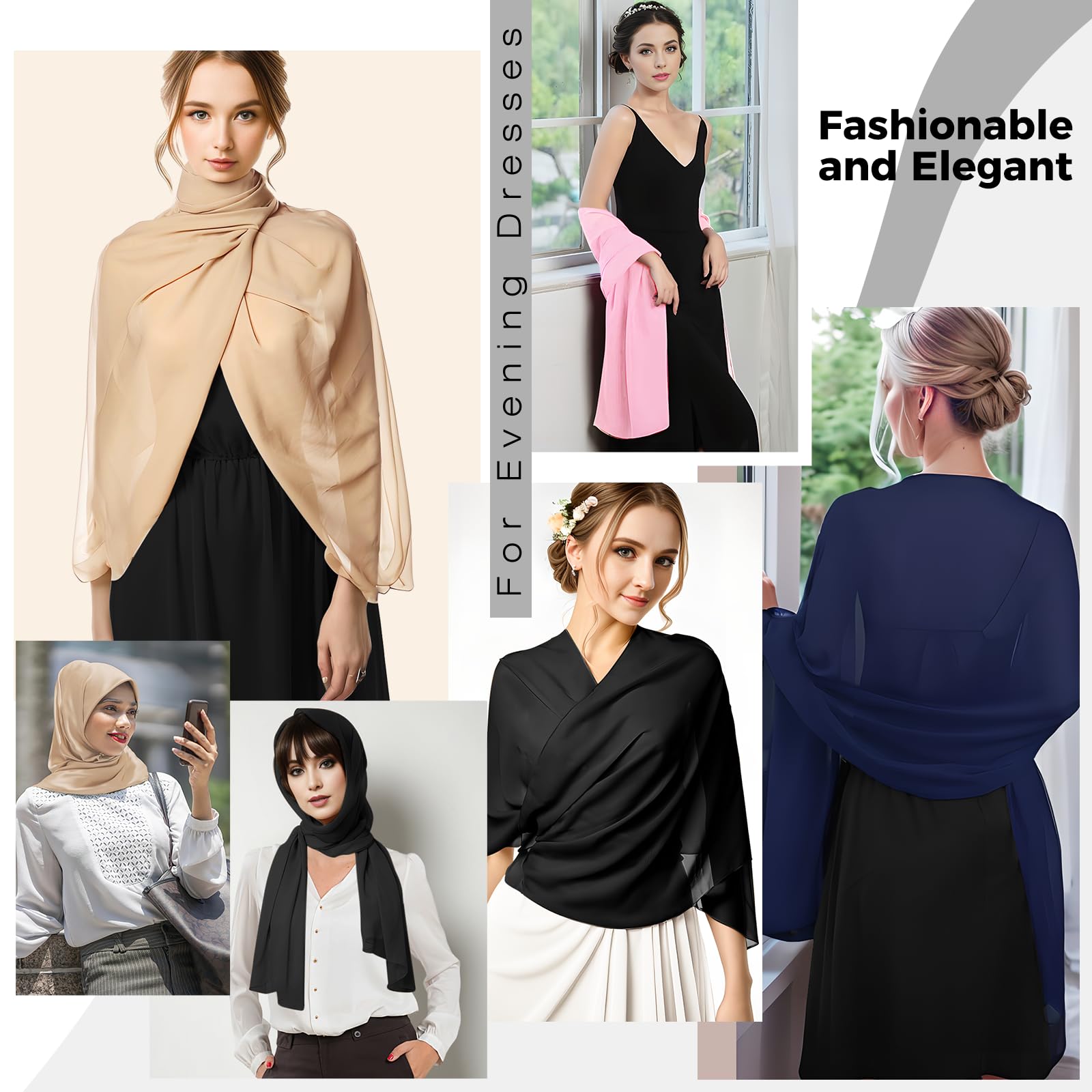 joyliveCY Shawls and Wraps for Evening Dresses, Chiffon Shawl Wraps for Women, Elegant Shawls for Bridal Party, Lightweight Shawl for Dresses or Formal Occasions, Bride Bridesmaid Shawl for Wedding