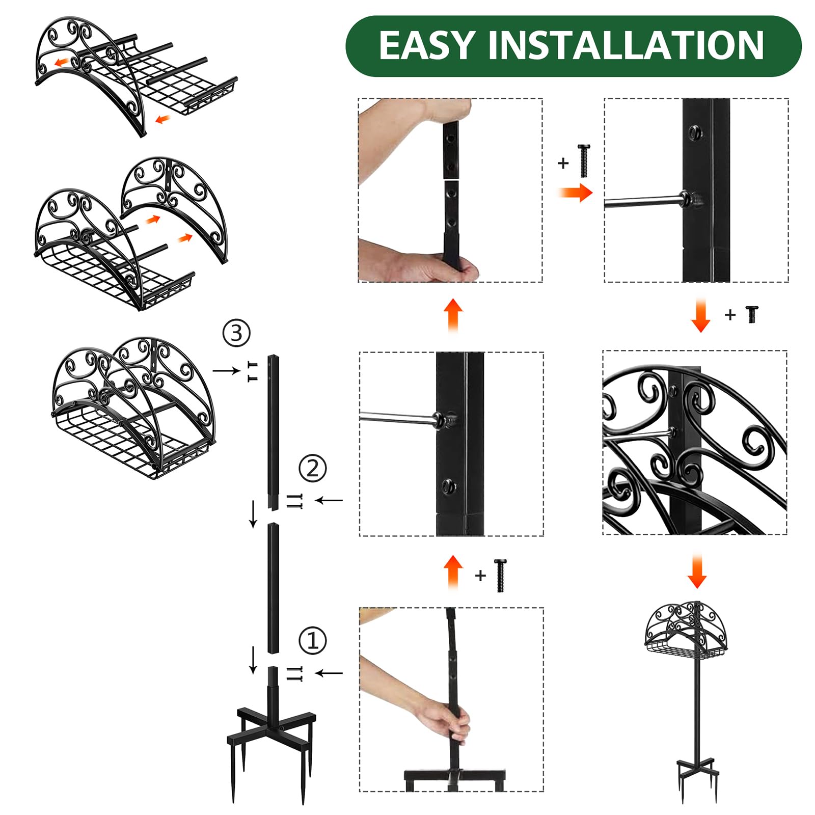 Garden Hose Holder Hose Reel, Detachable Hose Reel Heavy Duty Metal Water Hose Hanger, Freestanding Garden Hose Stand Hose Storage, Sturdy Hose Organizer for Outside