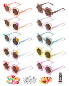 tigeen 10 pairs 5.71in adult flower sunglasses glasses uv protection glasses with 50 daisy charms 200 random letter beads(trendy colors)