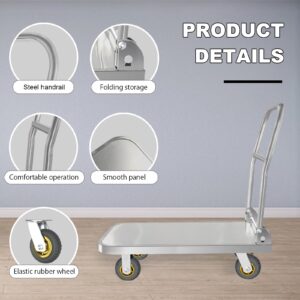 Uholan Dolly Cart Heavy Duty Hand Truck 660lbs Stainless Steel Folding Cart with Wheels Used for Warehouse Transport Groceries Heavy-Duty Utility Hand Truck