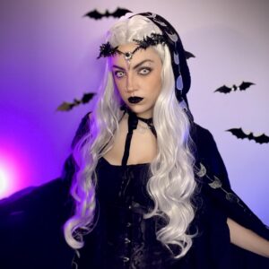 MOSTORY Black Elf Flower Crown - Gothic Raven Skull Headpiece Witch Headband Dark Fairy Circlet for Witch Aesthetic Halloween Cosplay Renaissance Accessory Women Goth Wedding Photo Shoot