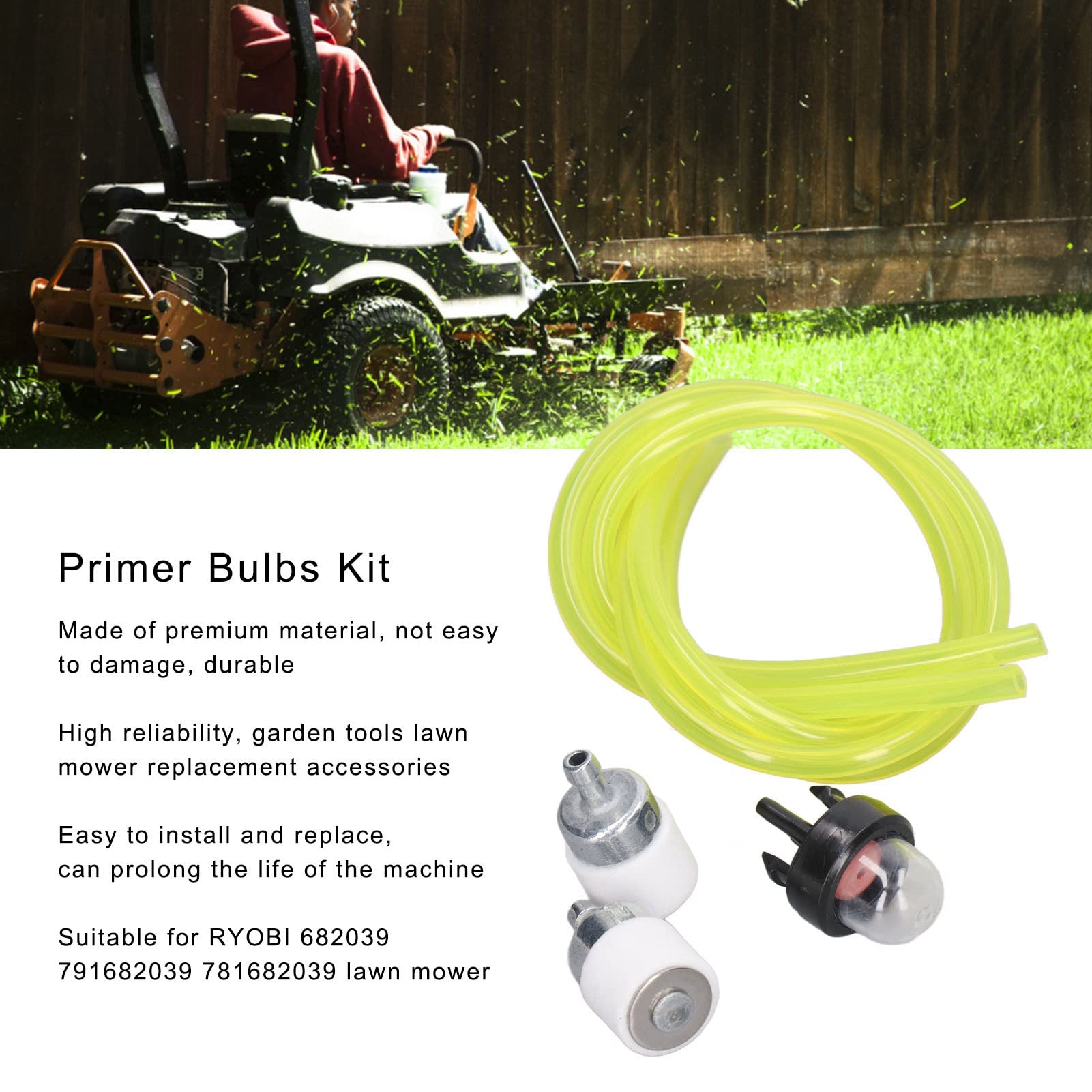 Yuecoom Fuel Line Primer Bulb Oil Filter Kit for RYOBI 682039 791682039 781682039 Lawn Mower, with 3 Oil Pipe, 2 Oil Filter, Durable Lawn Mower Replacement Part