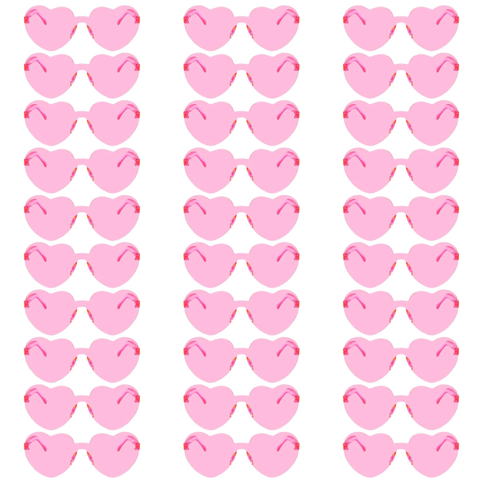 Fengek 30 Pcs Heart Shape Sunglasses Frameless Transparent Glasses Party Favors for Women, Pink