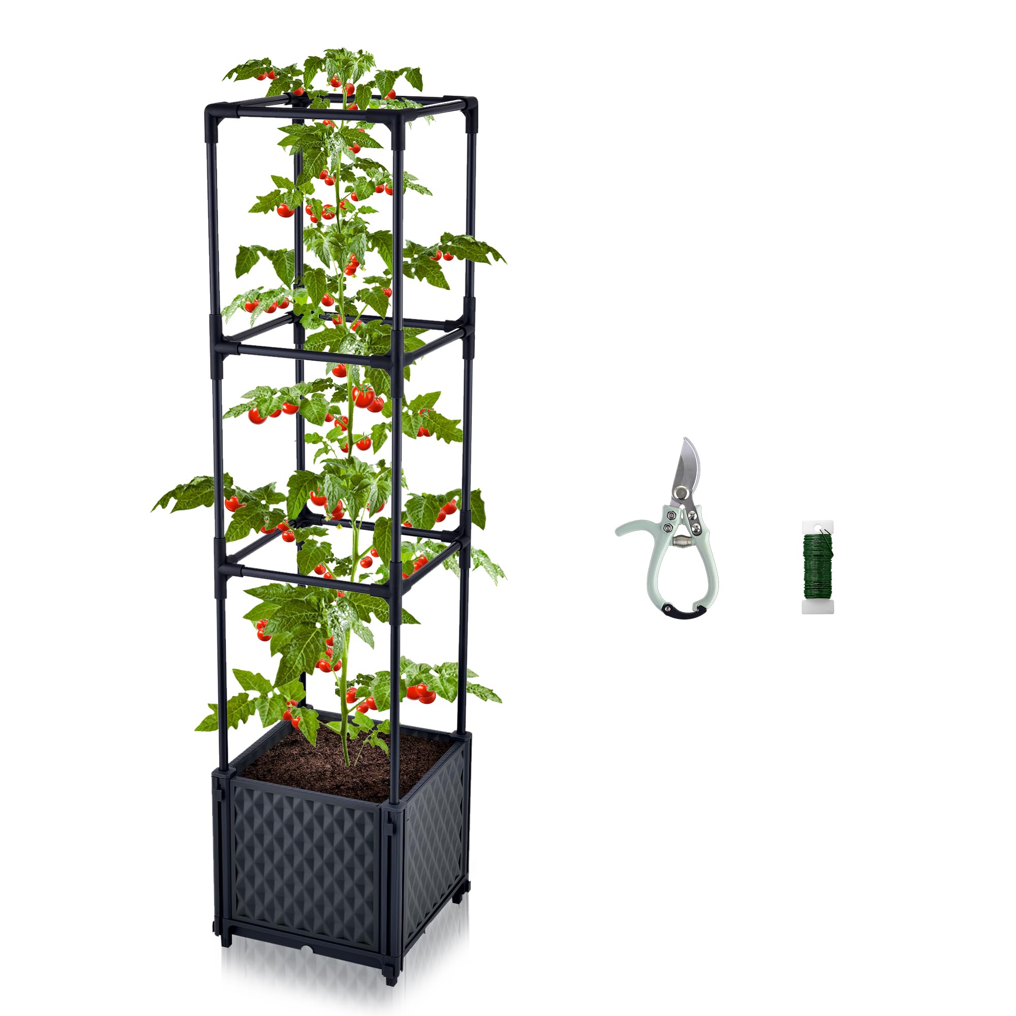 Raised Garden Bed Tomato Planter Trellis for Garden Planter for Tomato Pots for Growing Tomatoes Planter Box Outdoor Self Watering Metal Tube Trellis