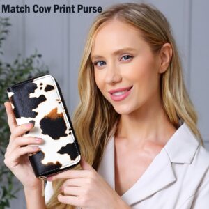 Nabegum Women's Cow Print Wallets Western Highland Cowhide Stuff Gifts for Ladies Slim Purse Credit Card Holder Brown