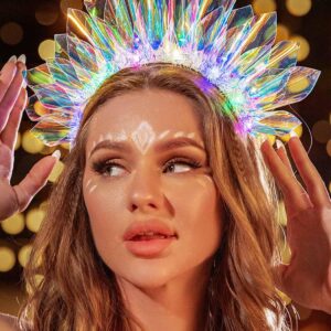 JEAIRTS Light Up Headband Led Crown Headbands Glow Rave Headpiece Flashing Costume Hair Accessories for Women