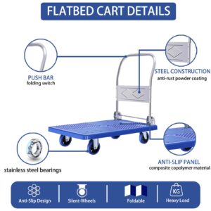 Push Cart Dolly Foldable (330lbs, Blue)