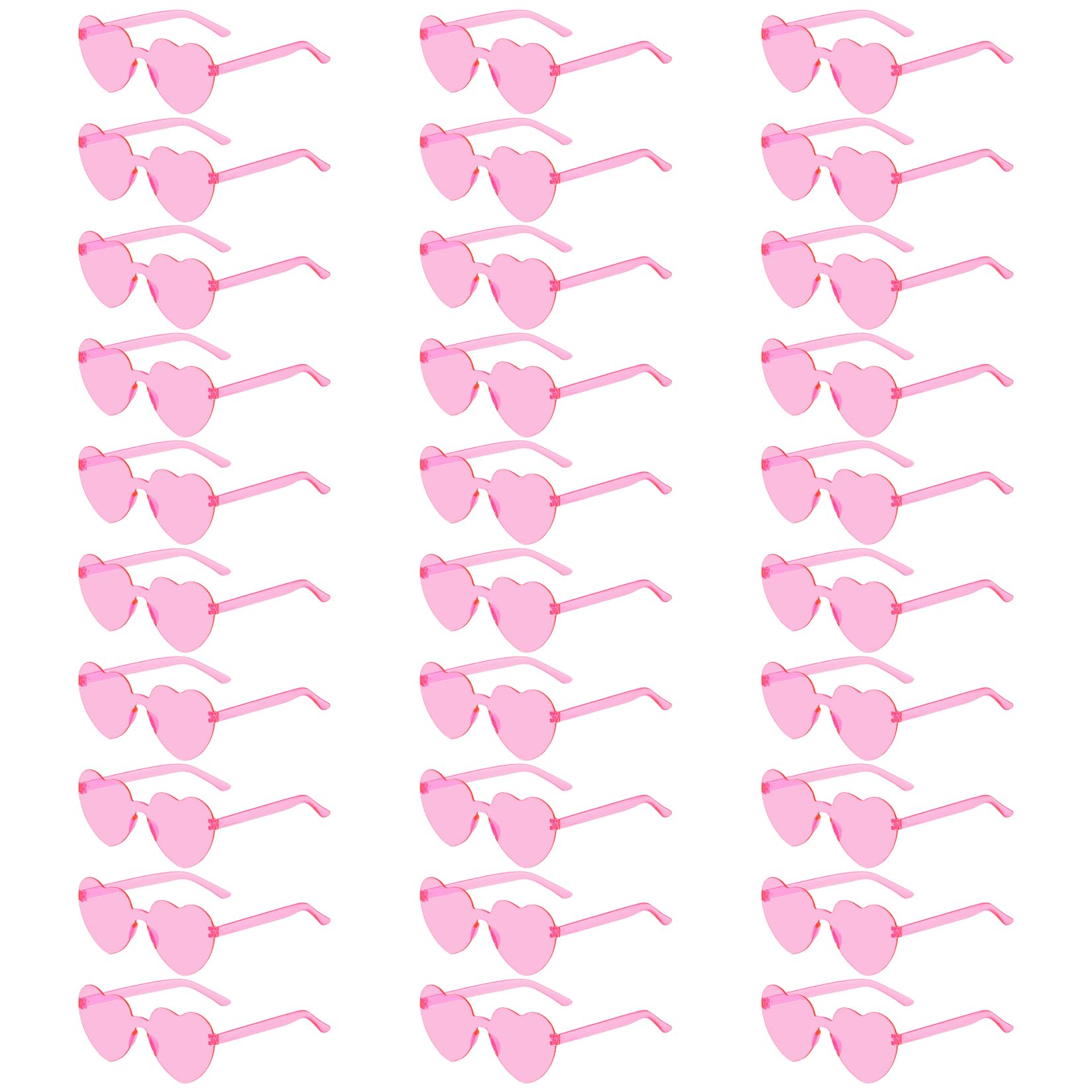 Fengek 30 Pcs Heart Shape Sunglasses Frameless Transparent Glasses Party Favors for Women, Pink