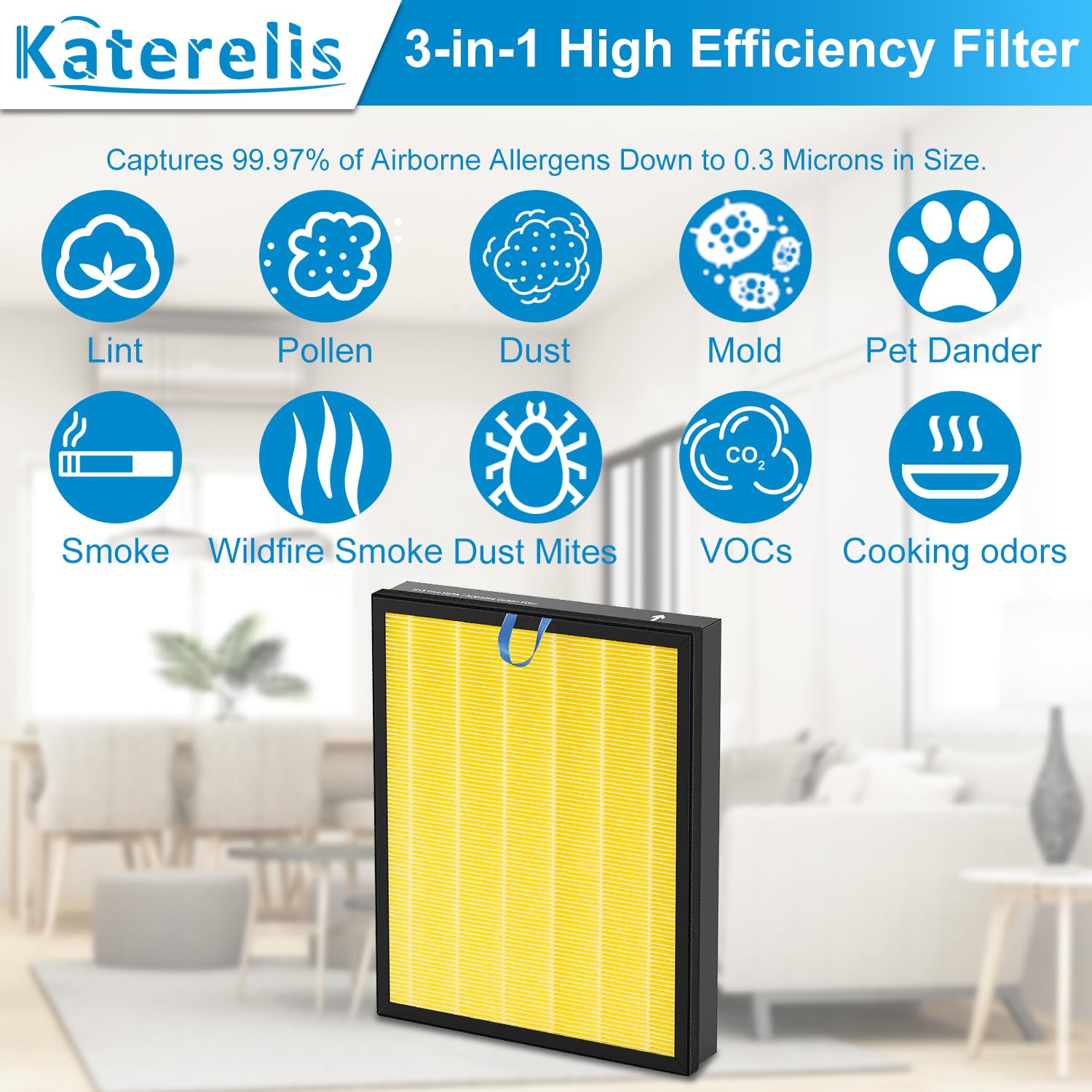 Katerelis Vital 200S Pet Allergy Air Purifier Replacement, with 1 Cleaning Brush, Compatible with LEVOIT Air Purifier Vital 200S, Vital 200S-RF-PA, 3-in-1 Filter, Part No. LRF-V201-YUS (2 PACK)