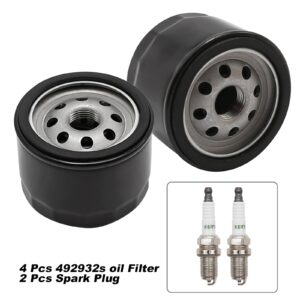 4pcs 492932 Oil Filter + 2pcs RC12YC Spark Plug Replacement for BS 492932S 492056 492932B 4049 4049H 4154 5049 5049H 5049K 5076 695396 795890 842921 Lawn Mower Oil Filter