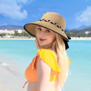 Beach Hats for Women, Straw Hat for Women UPF 50+ UV Sun Protection Foldable Sun Hat Deep Khaki