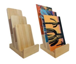 2droids elegant 3-tier pine wood literature holder, trifold brochure holder, flyer holder, postcard display and countertop wooden display stand [pack of 2]