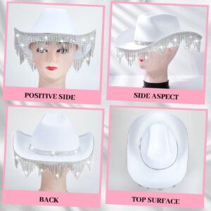 Hercicy Rhinestone Cowboy Hat Glitter Cowboy Hat Sparkly Cowgirl Hat for Concert Birthday Party Beyonce Renaissance(White)