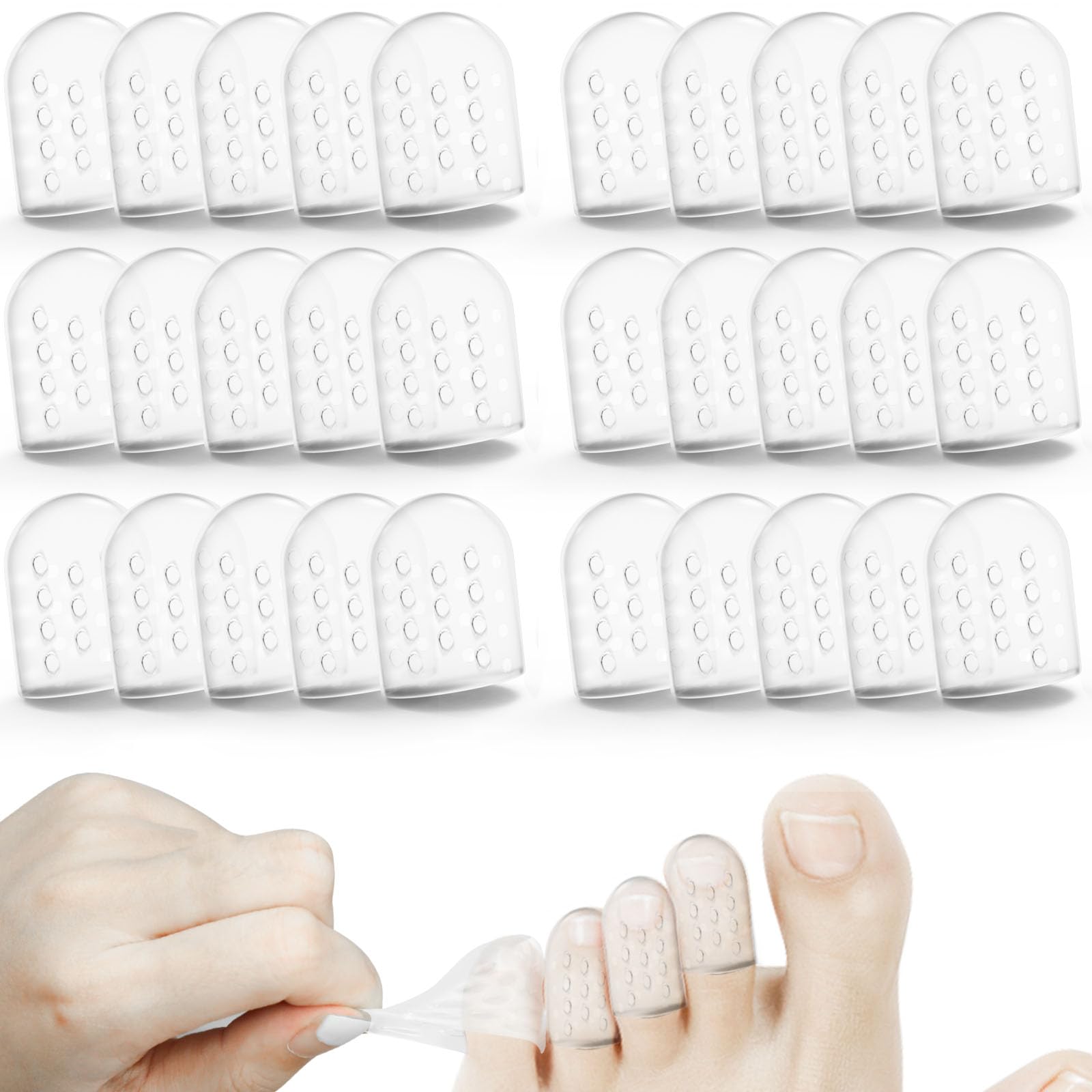 30Pcs Silicone Anti-friction Toe Protector Women, Breathable Toe Covers Sleeves Toe Protectors Caps Little Big Pinky Toe Protector for Men Women, Toe Guards for Feet Calluses Ingrown Toenails(Clear)