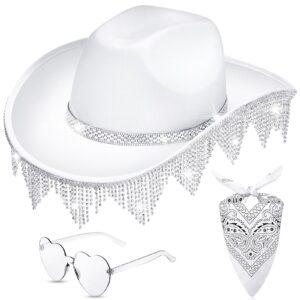 hercicy rhinestone cowboy hat glitter cowboy hat sparkly cowgirl hat for concert birthday party beyonce renaissance(white)