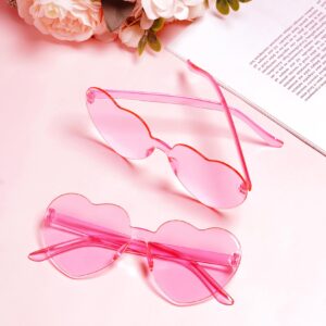 Fengek 10 Pcs Heart Shape Sunglasses Frameless Transparent Glasses Party Favors for Women Party, Pink