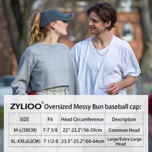 Zylioo XXL Vintage Messy Bun Ponycap,Adjustable Pigment Dyed Ponytail Baseball Hat,Denim Breathable Dad Hats