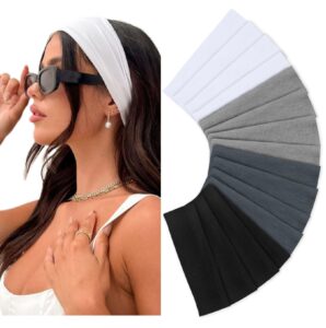 headbands for women 16 pack elastic hair bands for women' hair non slip soft cloth fabric sweat headbands yoga running sport hair accessories, black white gray women headbands