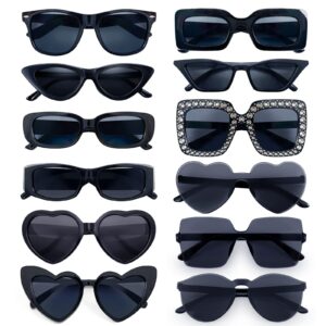 Matcheck 12 Pack Mixed Black Color Sunglasses Classic Retro Party Favors Eyewear Costume Accessories Bulk Glasses for Unisex Adult