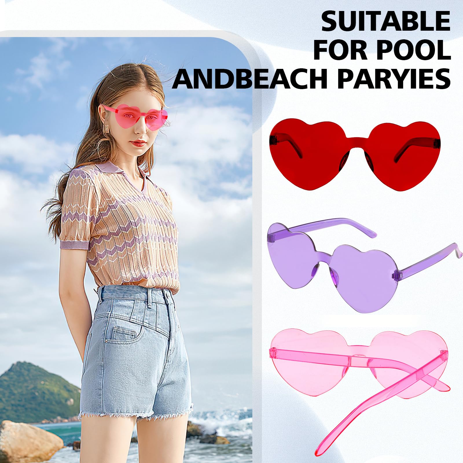 Pink Heart Sunglasses, Heart Glasses, 4 Pairs Heart Shaped Sunglasses Bulk, Red Heart Sunglasses, Party Clear Heart Shaped Glasses, Purple Heart Sunglasses, Hot Pink Heart Sunglasses for Women Men