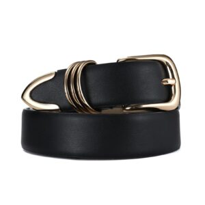 risantry women's black belts with gold buckle elegant leather waist belt ladies belts for jeans dress & casual wear