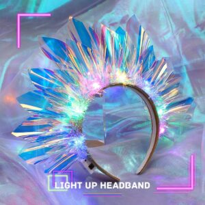 JEAIRTS Light Up Headband Led Crown Headbands Glow Rave Headpiece Flashing Costume Hair Accessories for Women