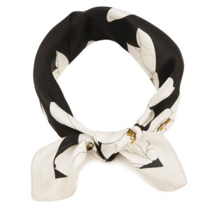 your smile 100% mulberry silk neck scarf 21"x21" small square head scarves hair wraps for women gift packed,black/white flower