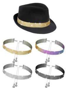 crowye 4 pcs rhinestone stretchable hat bands for cowboy women panama hat belt bling western hat accessories adjustable hat jewelry (gold,silver,dazzling,black)